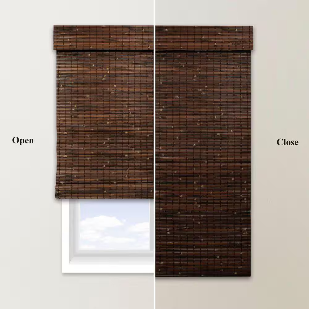 Natural Woven Light Filtering Cordless Bamboo Roman Shades for Windows, 33 In. W