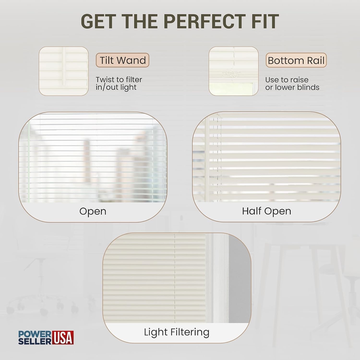 PowerSellerUSA Cordless Vinyl Mini Blinds 34×64 Inch Alabaster
