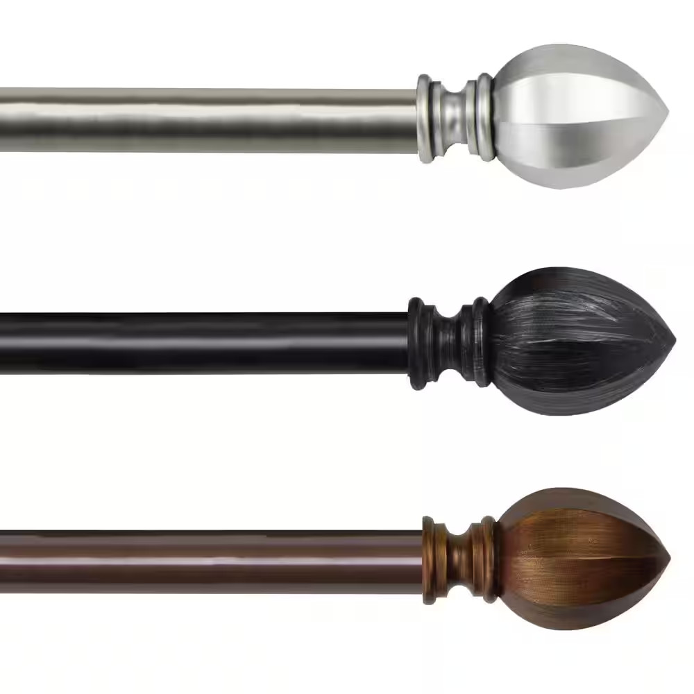 18 In. – 28 In. Telescoping Single Curtain Rod Kit in Satin Nickel with Garnet F