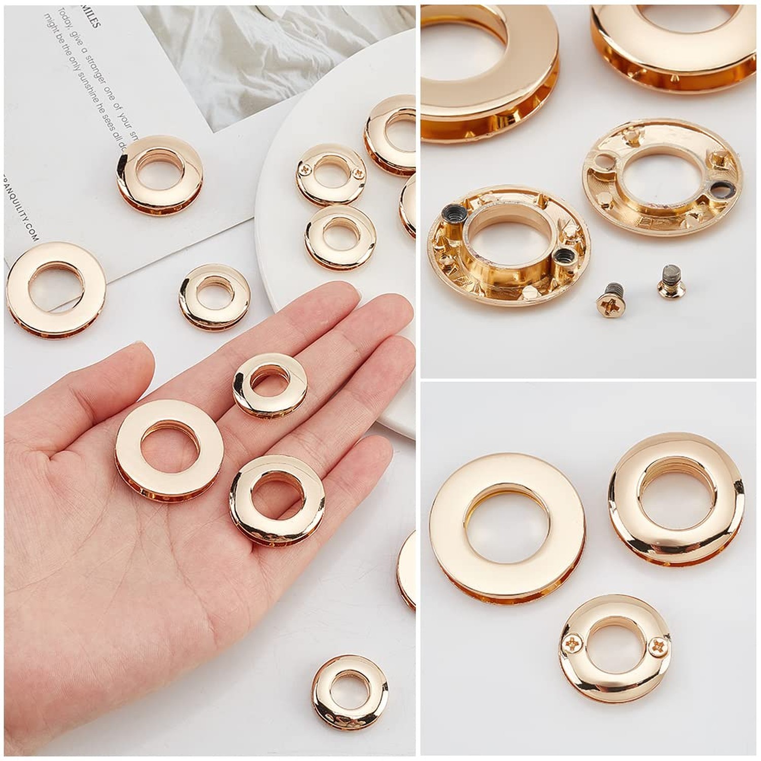 WADORN 18Pcs Metal Screw-in Together Eyelets Grommets, 10.5/13.8/16mm Alloy R…