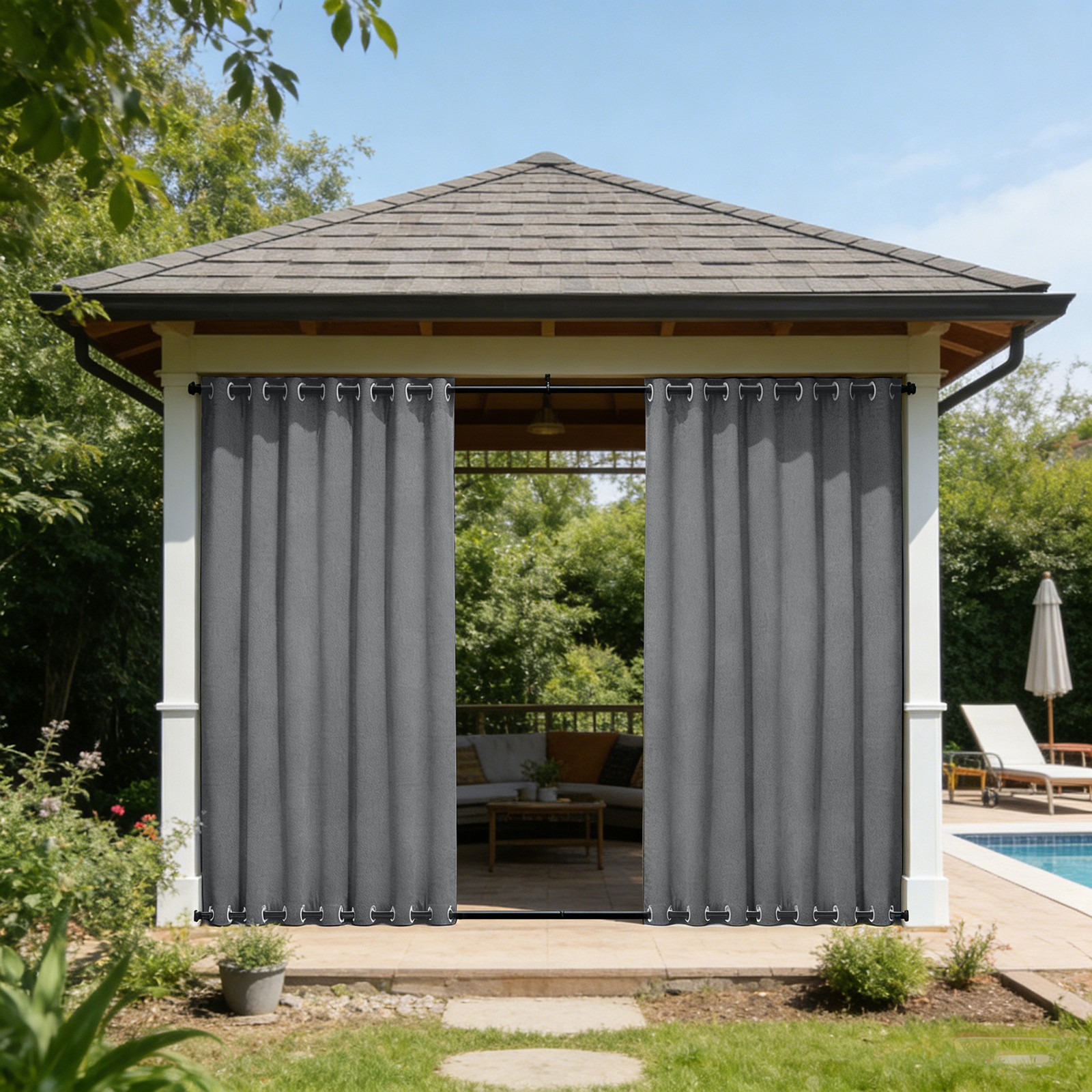 Outdoor Curtains for Patio Waterproof & Windproof Cordless Extra Wide Drapes