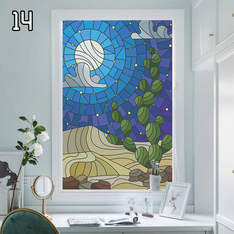 Window Film Retro Oil Painting Static Cling Room Decoration