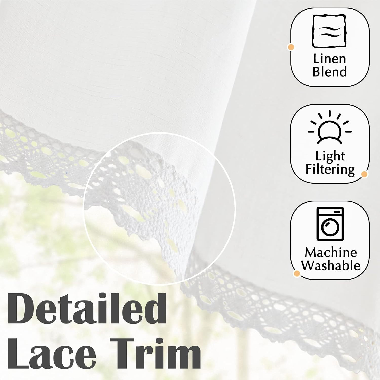 jinchan Linen Valance with Lace Trim Farmhouse Rustic Valance Curtain for Window