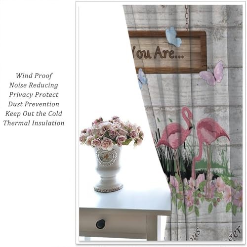 Flamingo Curtain,Summer Beach Tropical 20.5″W x 45″L (Pack of 2) Grey-pink