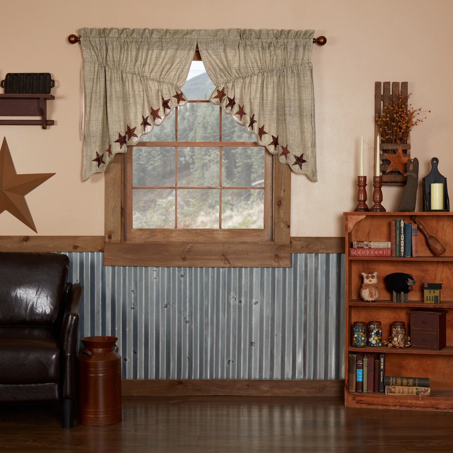 Abilene Star Applique Gathered Country Prairie Swags 72″ x 36″