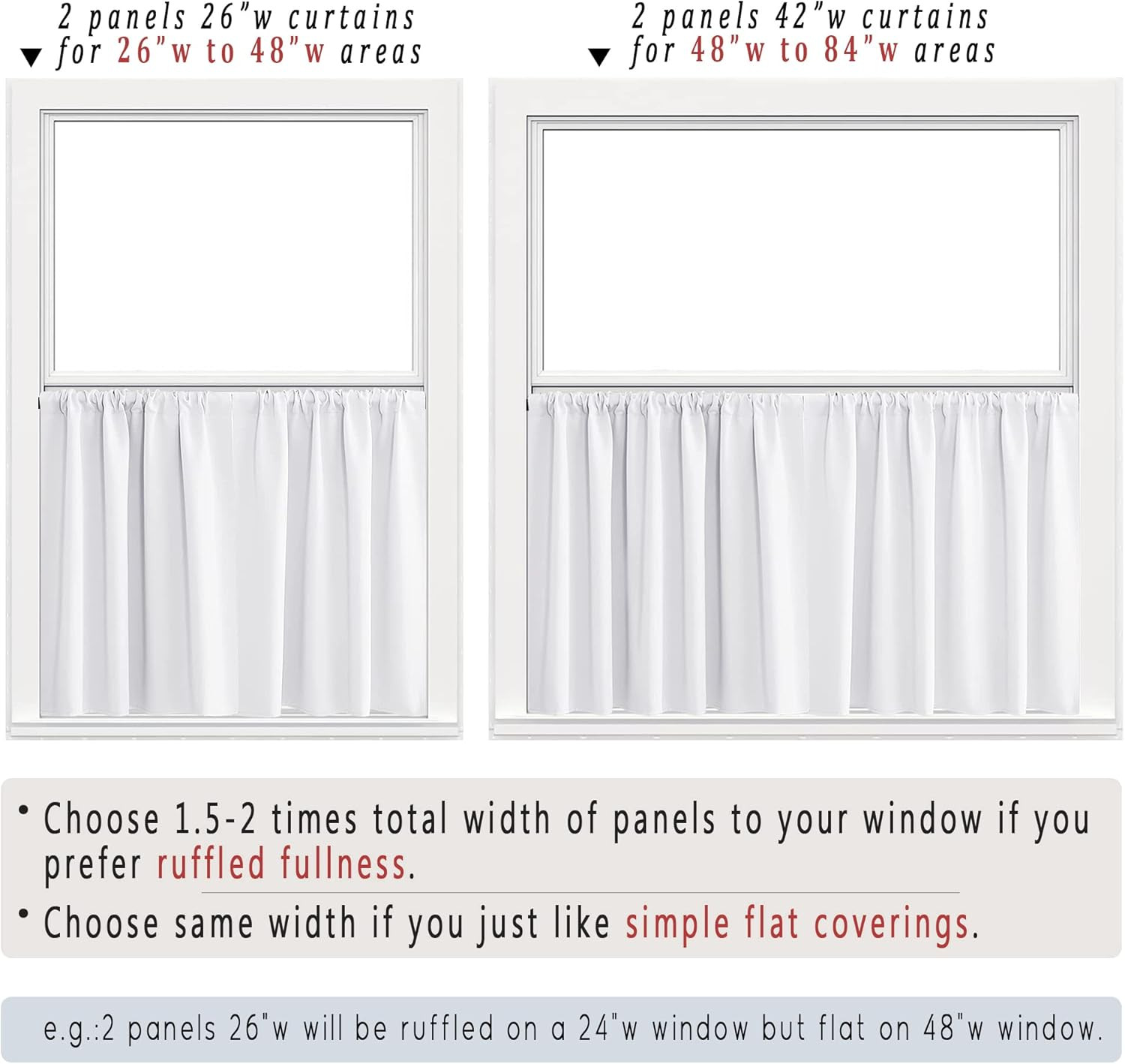 White Short Tier Curtains 24 Inch Length for Laundry Room,Cafe Cabinet Curtains