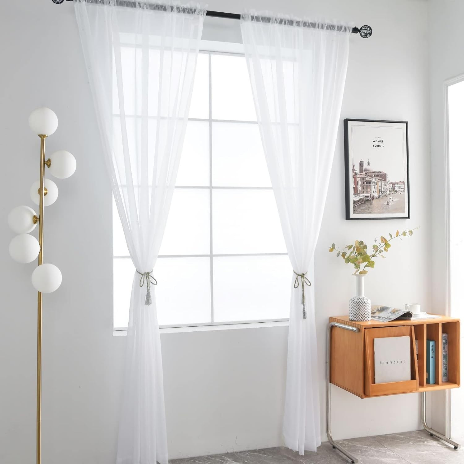 Basic Rod Pocket Sheer Voile Window Curtain Panels White 1 Pair 2 Panels 52 Widt