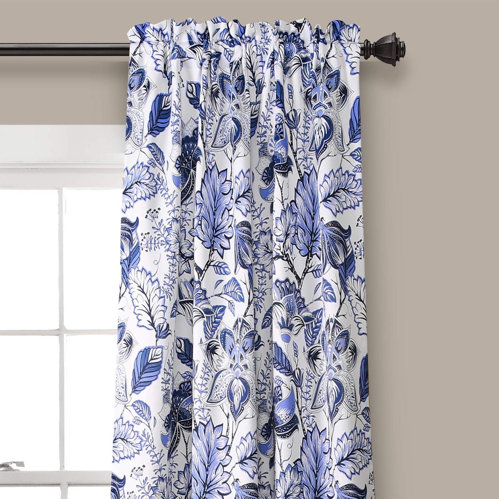 Cynthia Jacobean Light Filtering Window Curtain Set 84 L Panel Pair Blue 2 Cou