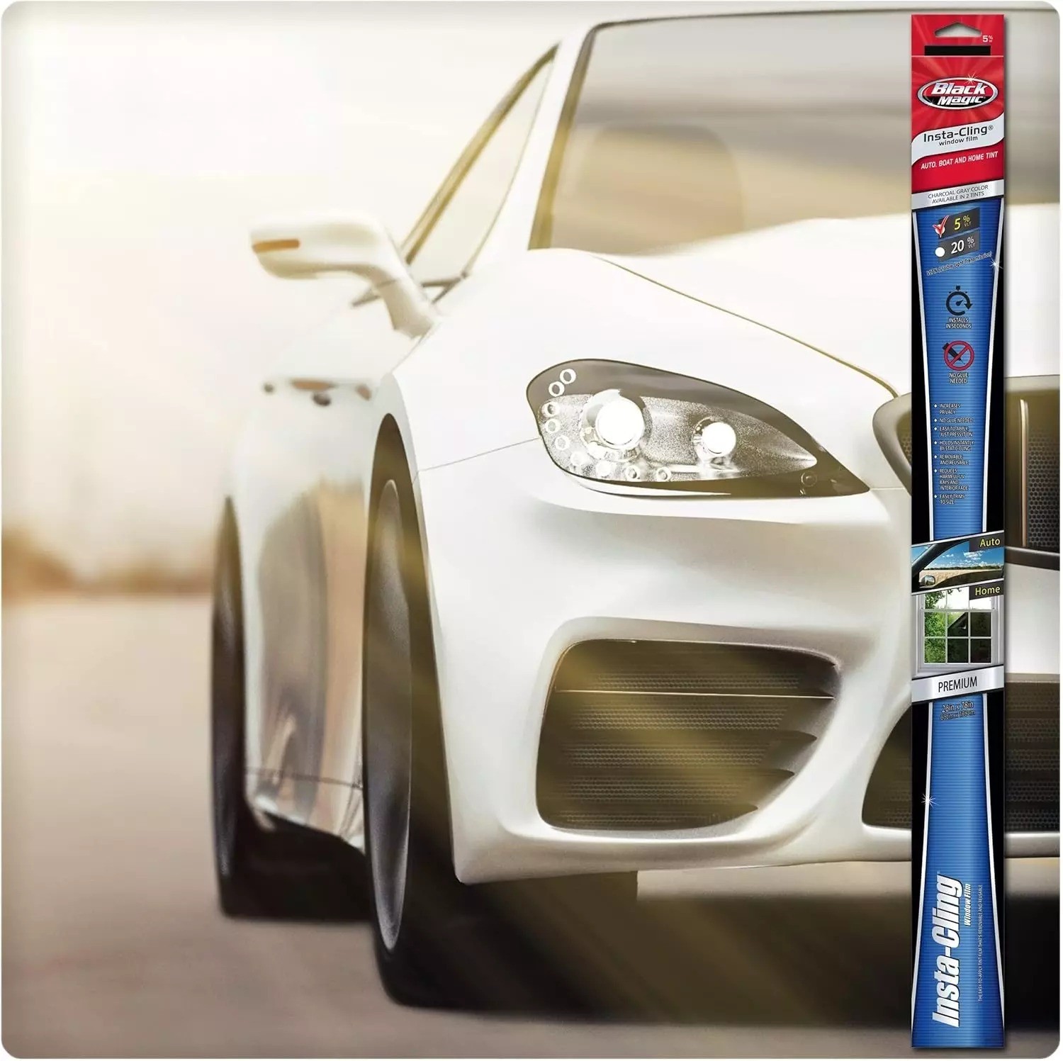 Black Magic® Insta-Cling® 5% VLT Tinted Window Film, Reusable Car Window Tint