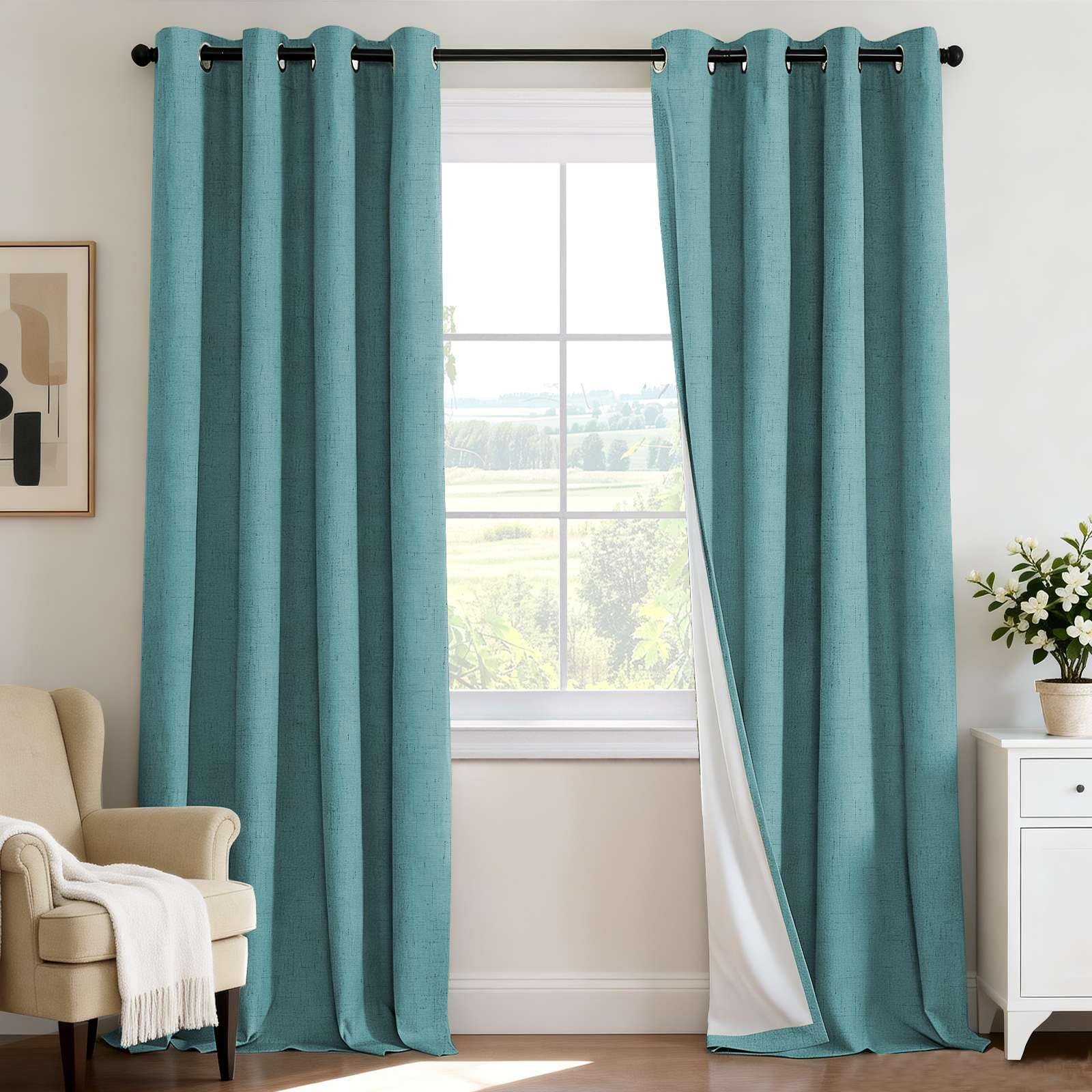 H.Versailtex 100 Blackout Curtains For Bedroom 84 Inches Long Grommet Linen