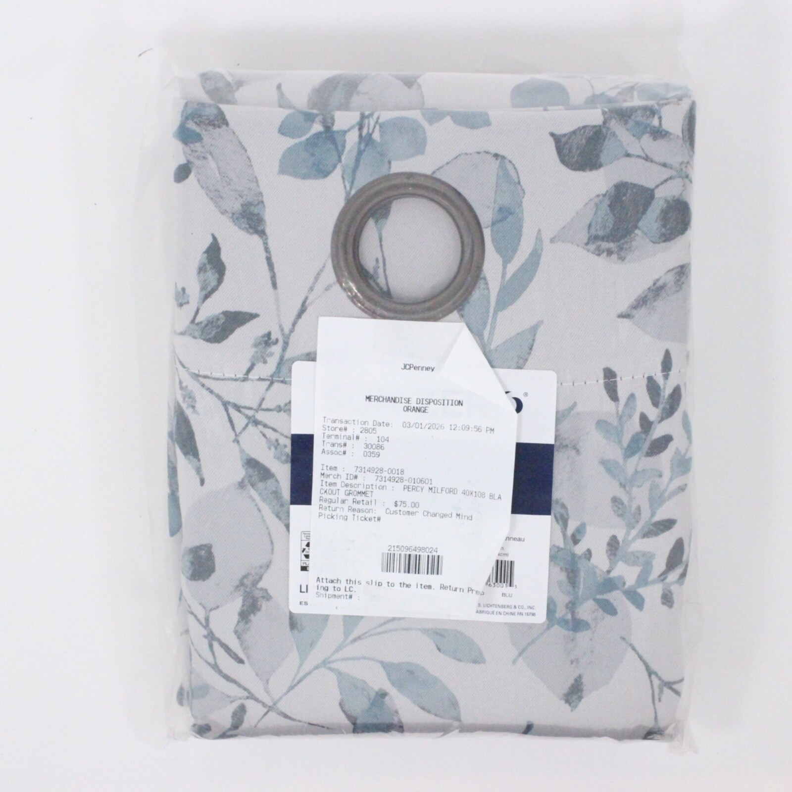 Sun Zero Milford Blackout Curtain Panel 40×108 Light Blue Leaf Grommet Top