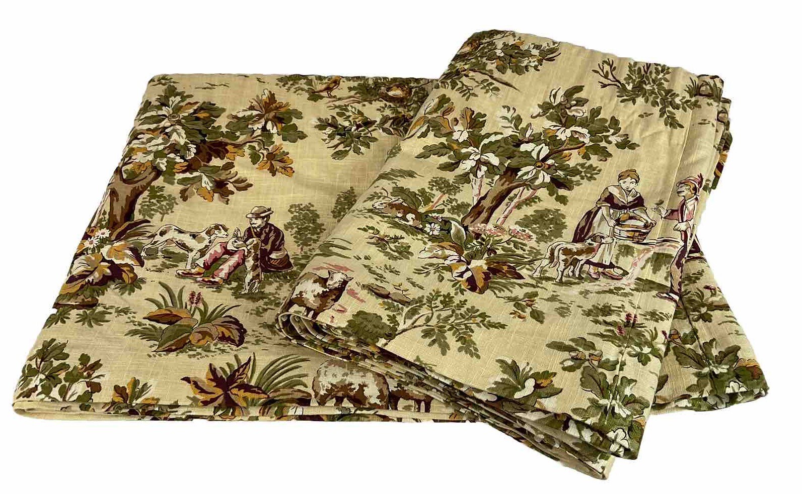 PAIR French Country Pastoral Toile Window Valances, 5.8 Yards Each, SUPER LONG