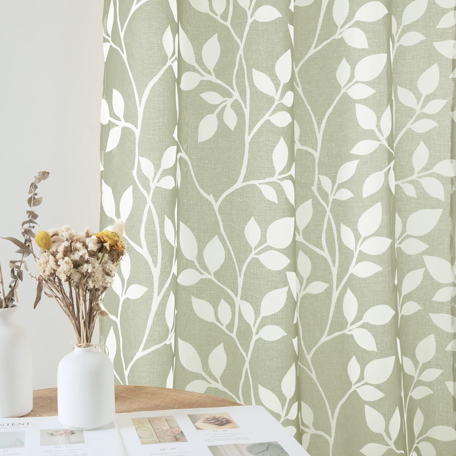XTMYI Boho Curtains for Kitchen Window Green 25″W x 30″L (Pack of 2), Sage