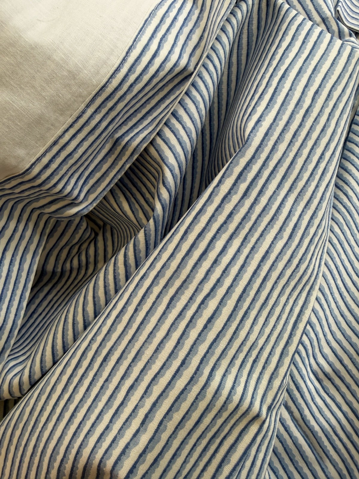 Pair of Vintage Blue and White Striped Rod Pocket Curtains ZZ909