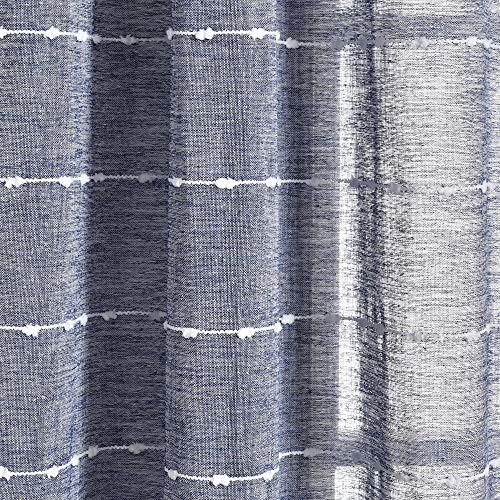 Farmhouse Textured Sheer Kitchen Window Curtain 18″W x 18″L (Pack of 2) Navy