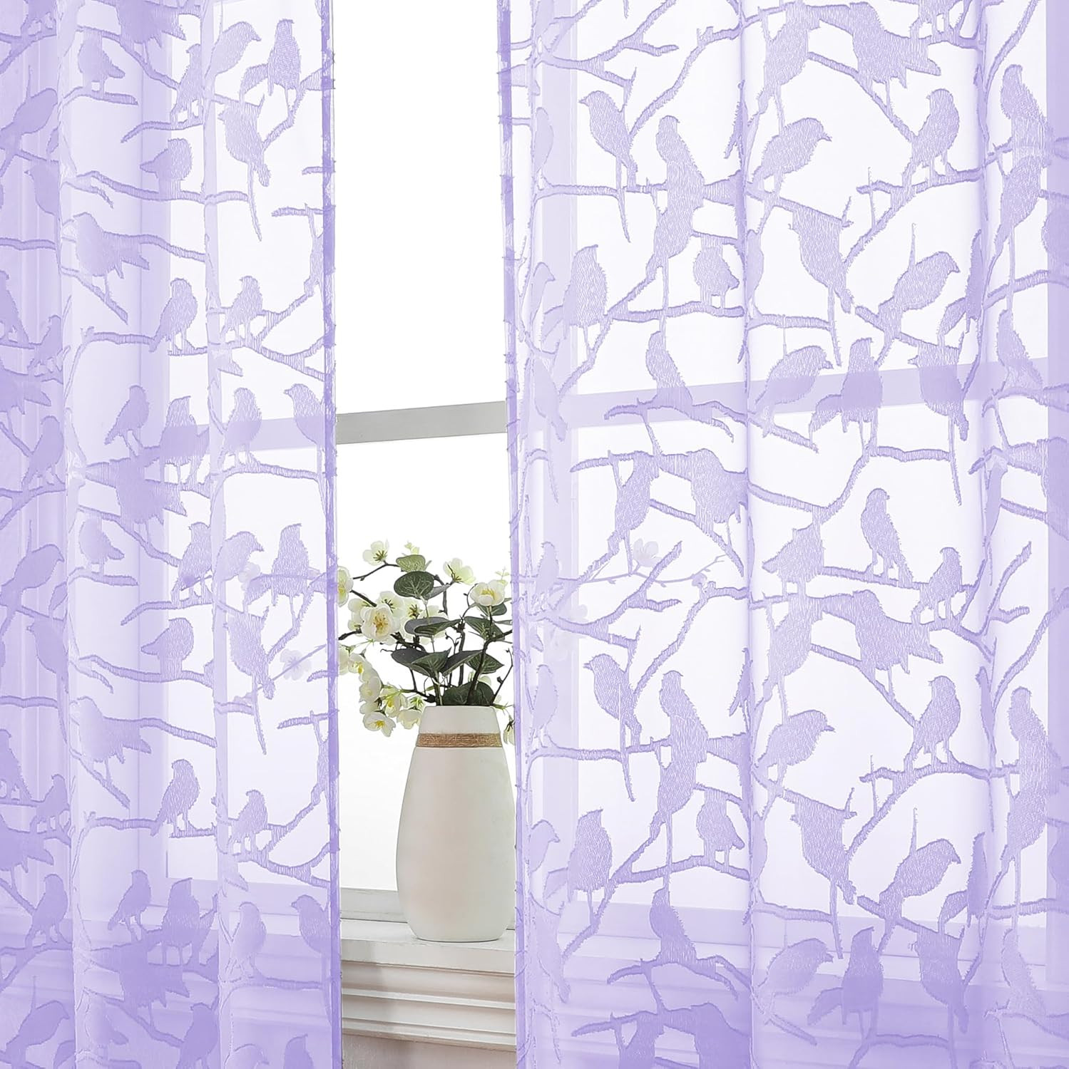Anji 2 Panels Sheer Curtains 63 Inches Long, Balance Light & Privacy Textured Se