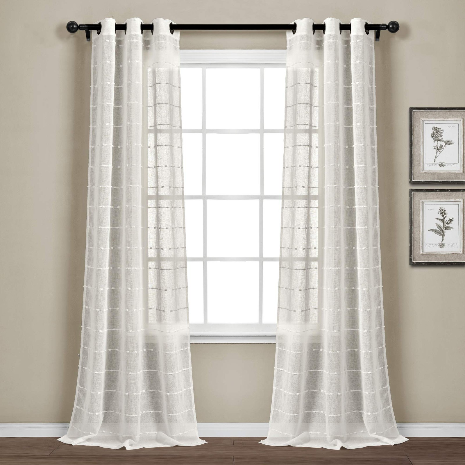 Lush Decor Farmhouse Textured Grommet Sheer Window Curtain Panel Pair 38W X