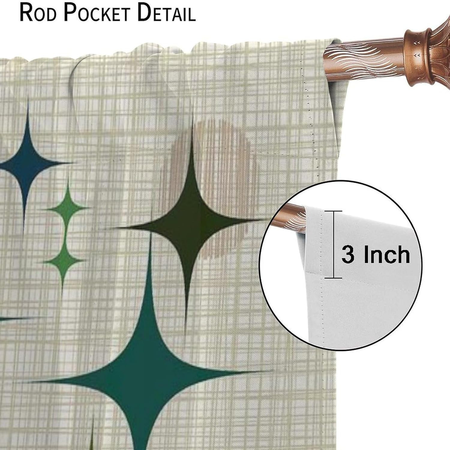 Mid Century Starbursts Window Curtain, Atomic Inspired Print Curtains for Living