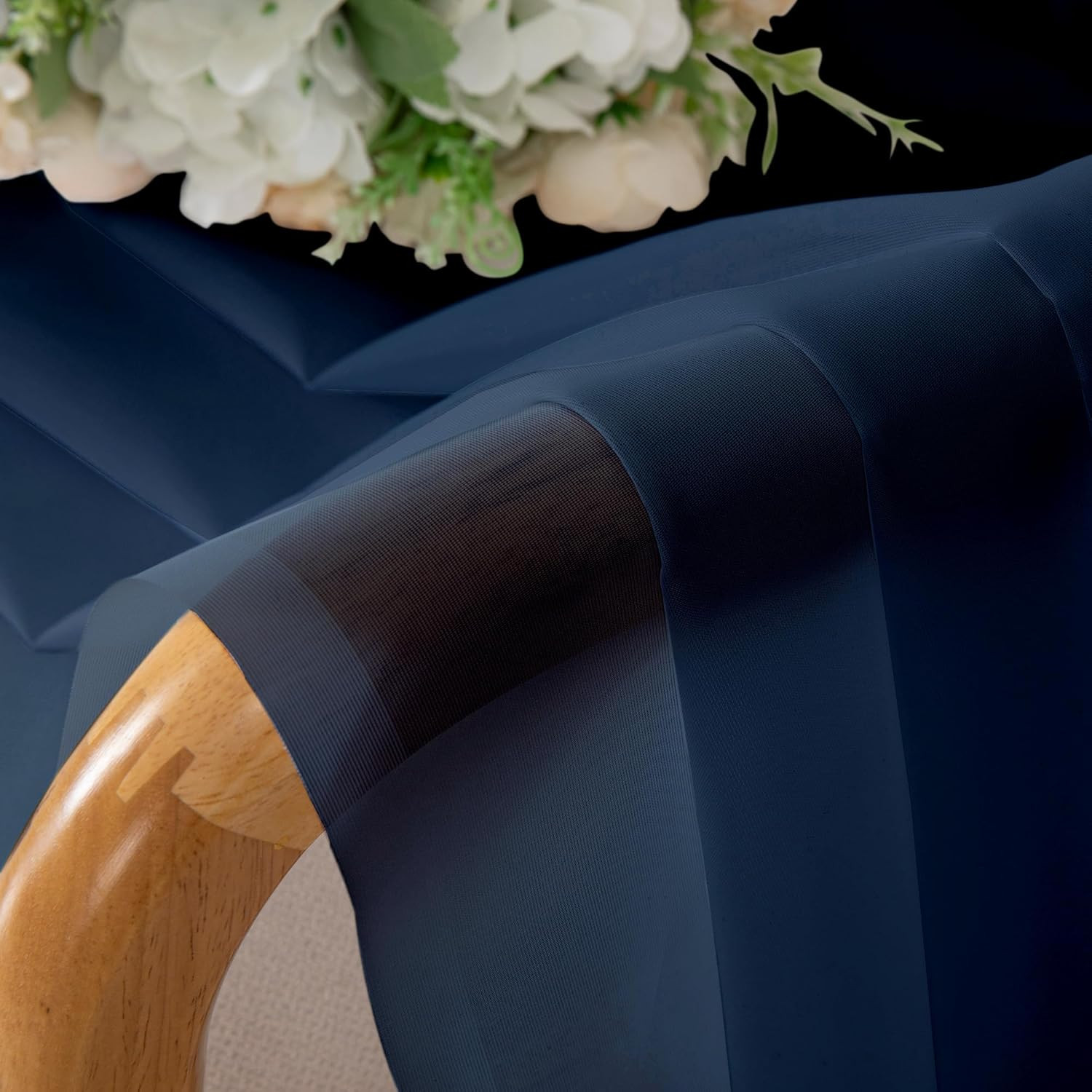 Navy Blue Sheer Curtains 45 Inch Length 2 Panels Set for Farmhouse