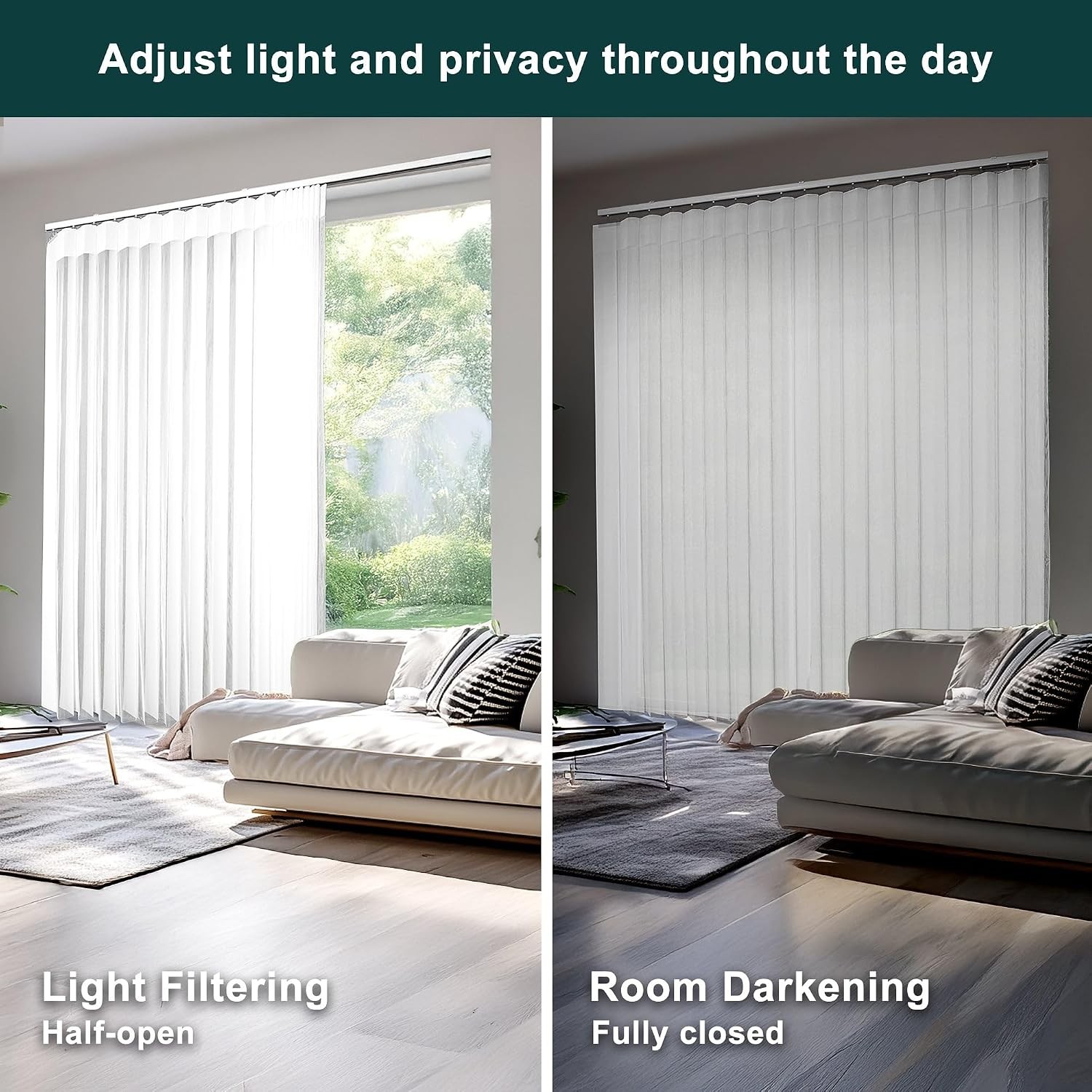 White Sheer Vertical Blinds Sliding Glass Doors 78″ W x 84″ H Light-Filtering