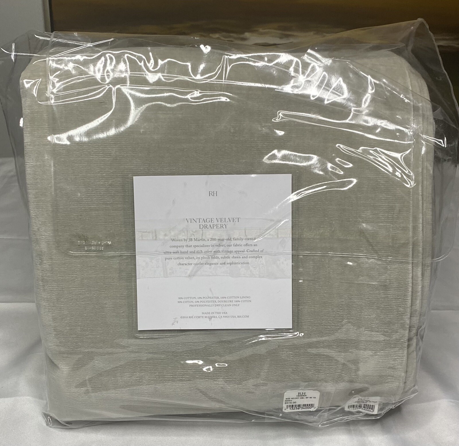 Restoration Hardware Vintage Velvet Drapery RP 100″W x 84″L Taupe NEW $900