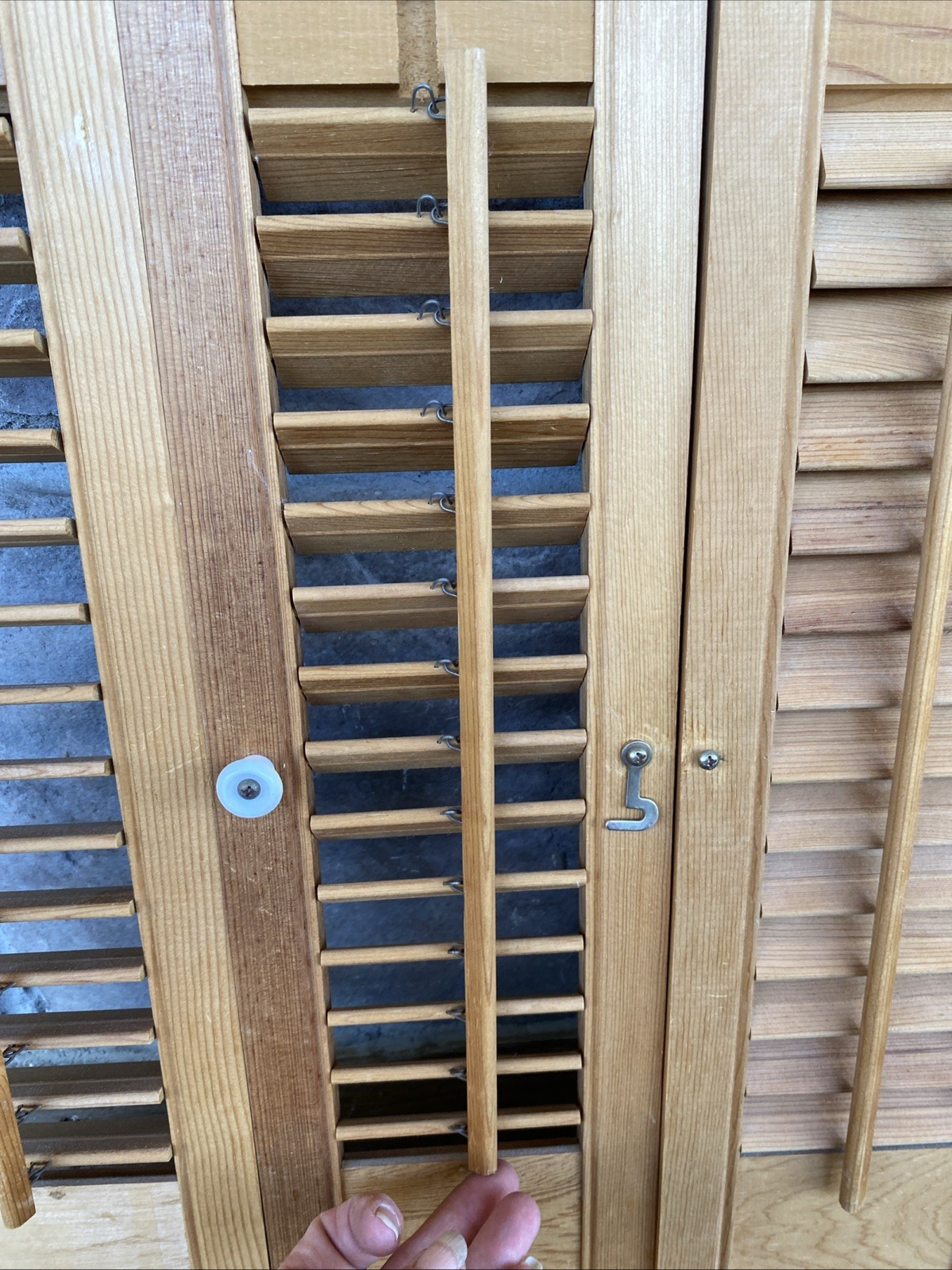 Vintage Plantation Window Shutters Set 20” Tall 23”W Wood Interior Louver Brown