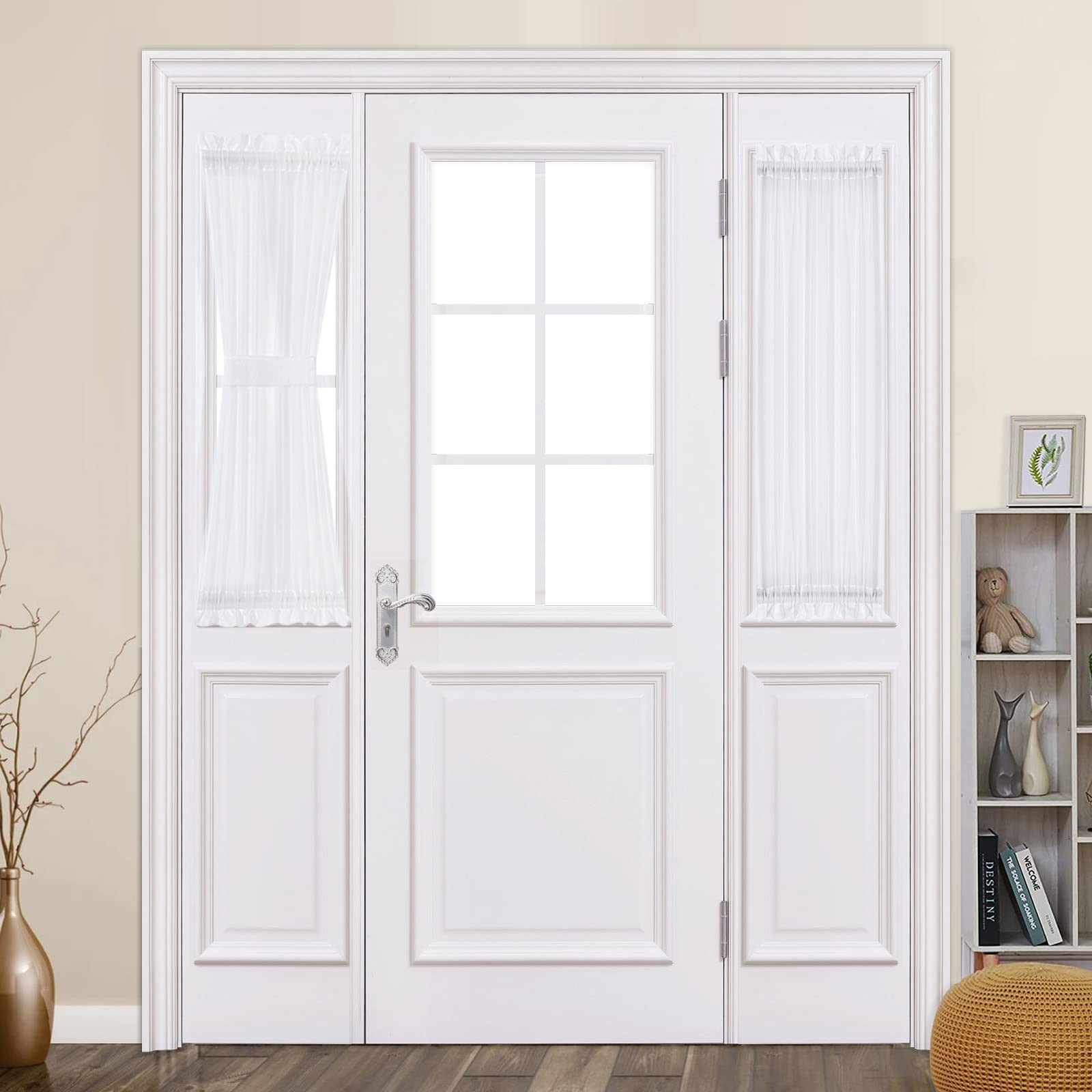 MIULEE Sidelight Sheer French Door Curtains 25 25″W x 40″L (Pack of 2), White