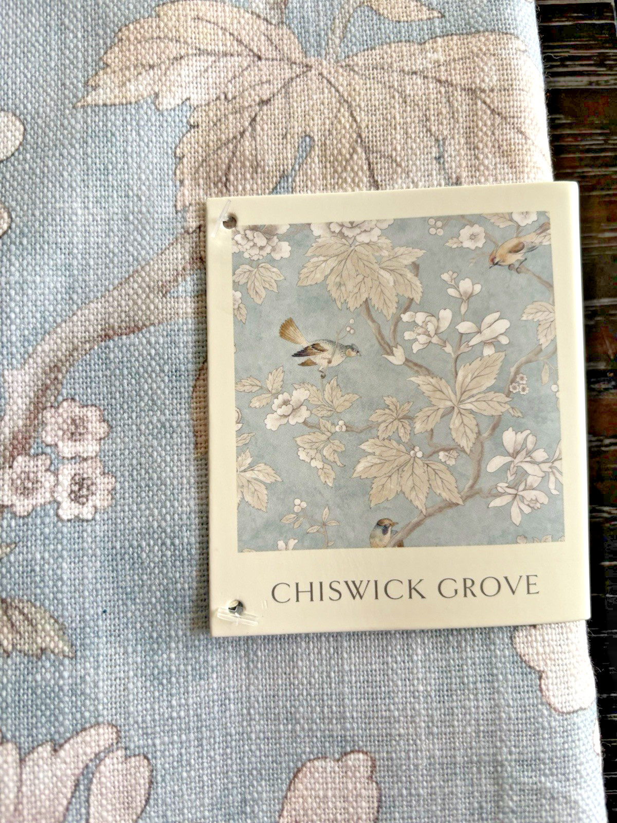 SANDERSON Chiswick Grove Floral Bird Cotton Curtains 2 Drapes 50″ x 84″ Blue