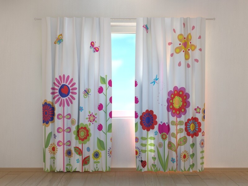 3D Curtain Printed with Flowers and Sun kids paint by Wellmira Made to Measure