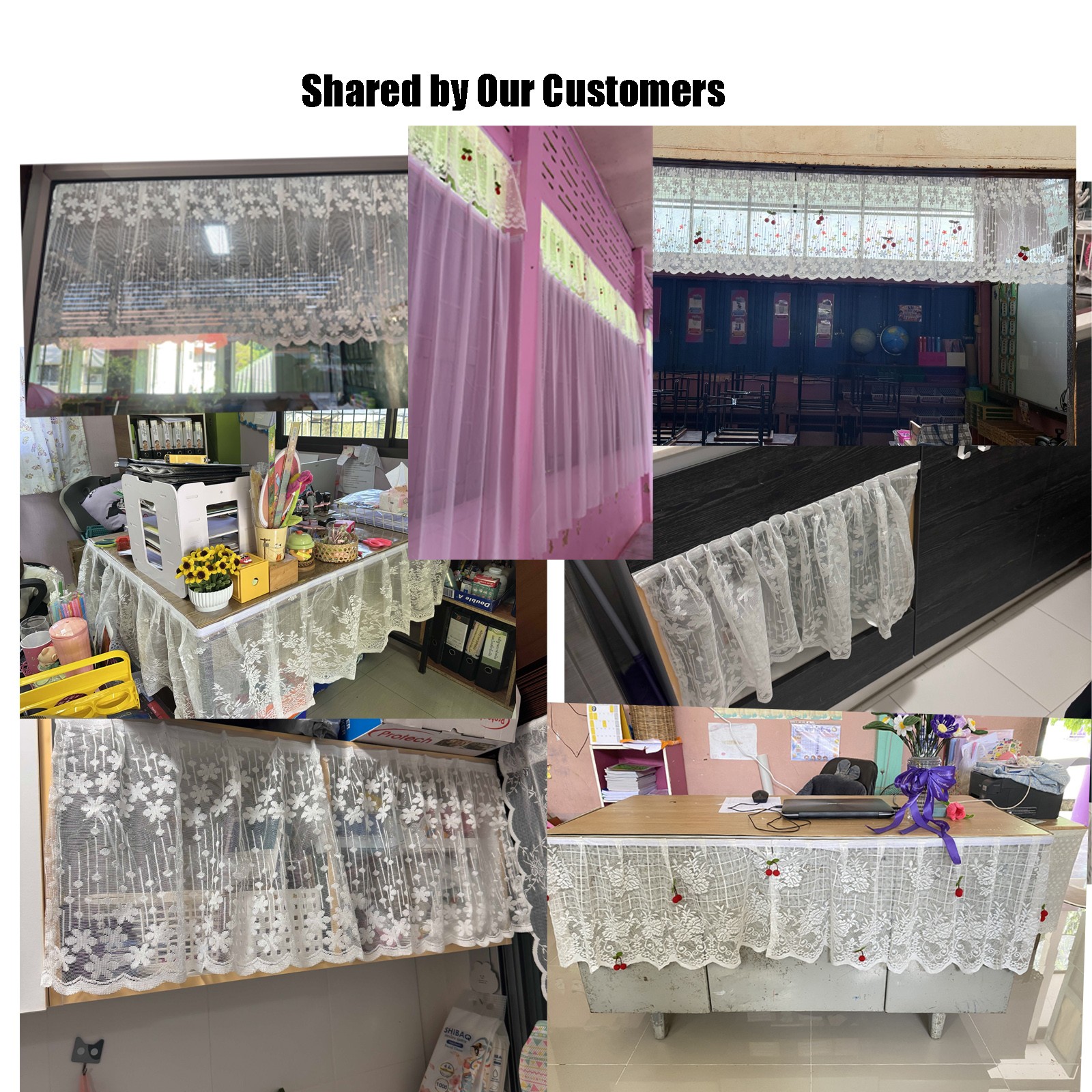 No-Drill Lace Half Curtain w/viscose Kitchen Cabinet Divider & Screen Door Cover