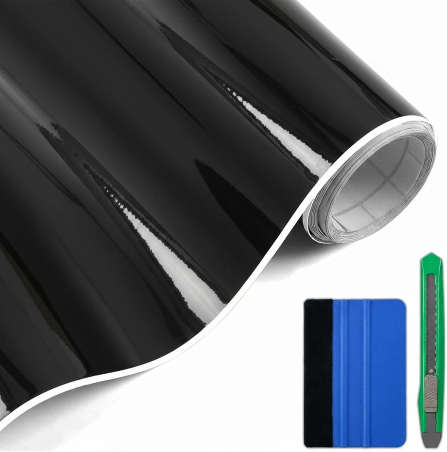 Vinyl Wrap, Glossy Black Car Wrap Film Vinyl Roll with 1ft x 10ft Gloss Black