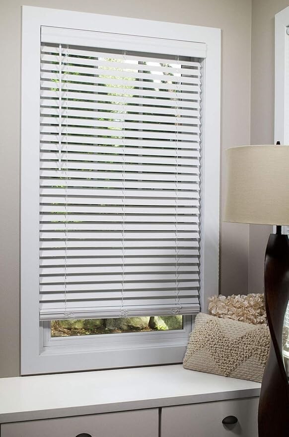 2-inch Flat Slat Faux Wood Cordless Room Darkening Blind for Window White – New