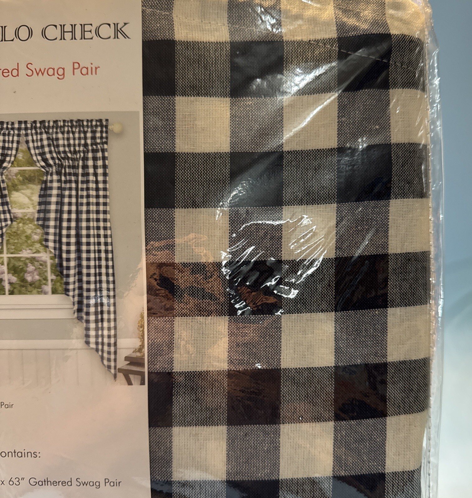 Buffalo Check Gathered Swag Window Curtain Pair, 72×63 Inches