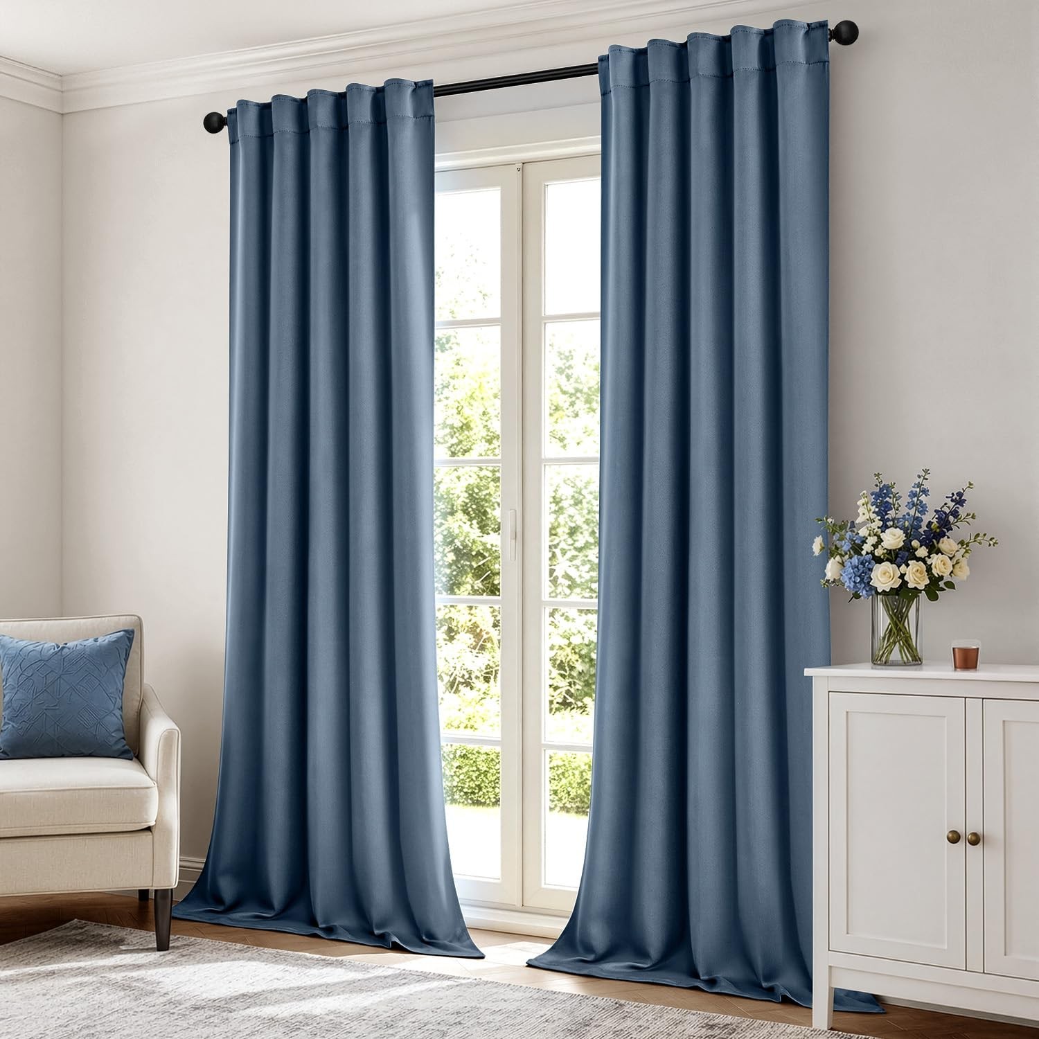 Stone Blue Pinch Pleat Blackout Curtains 90 Inch Length 2 Panels for Bedroom …