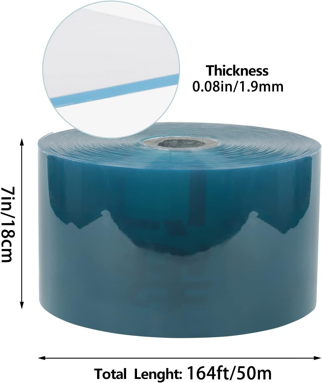 Clear PVC Smooth Strip Curtain 164 Ft Length X 7 in Width Bulk Roll 0.08” Thick