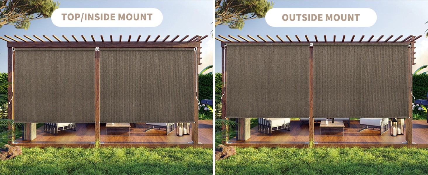 Outdoor Roller Shade 4′ W x 6′ L Cordless Patio Shades Roll Up Outdoors Blinds