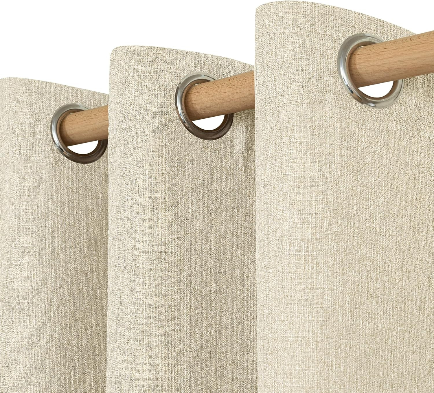 LAMIT Natural Beige Linen Curtains for Bedroom, 63 inches Grommet Thermal Insula
