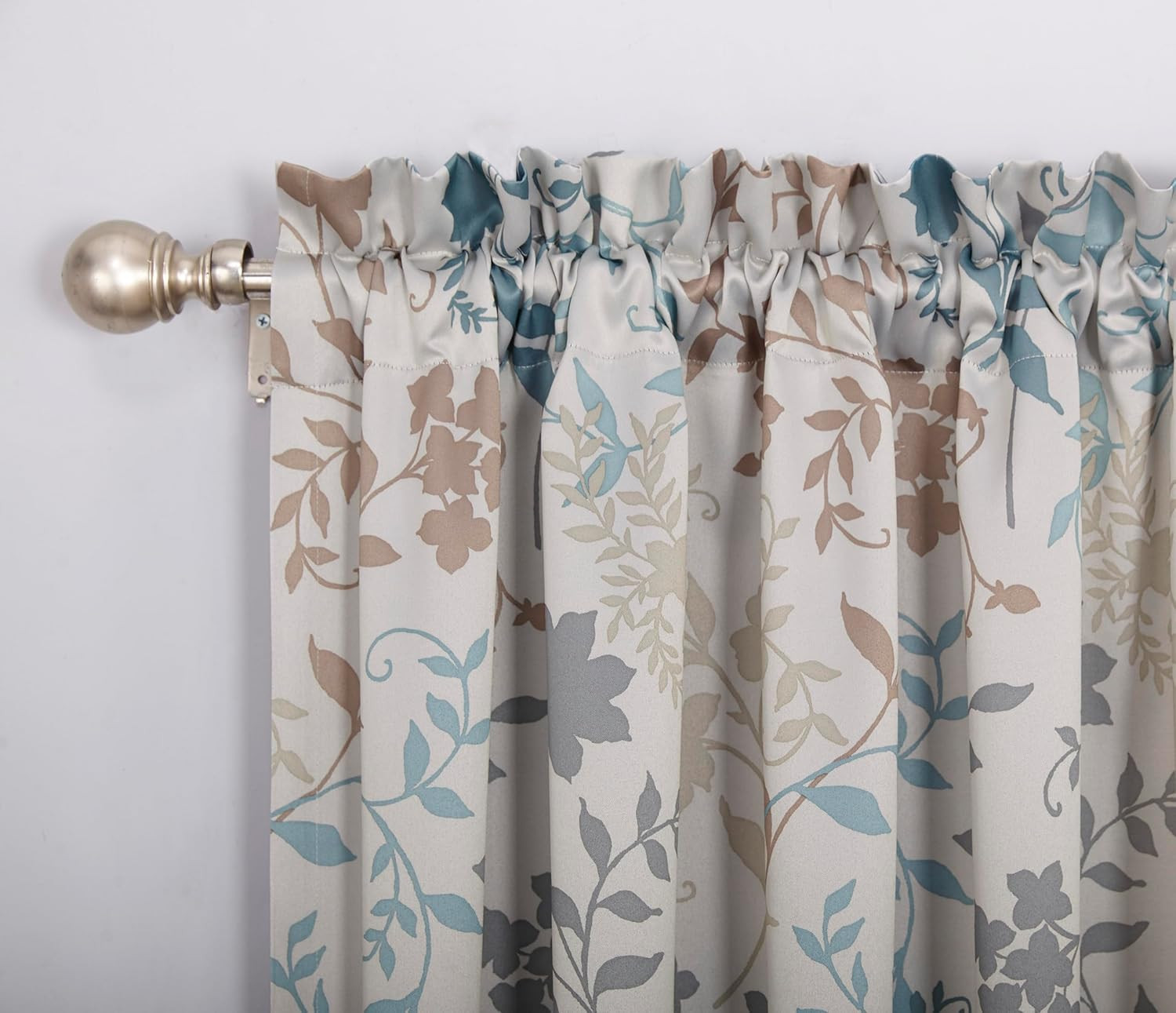 Kara Floral Print Energy Efficient Rod Pocket Single Curtain Panel, 54″ X 84″, S