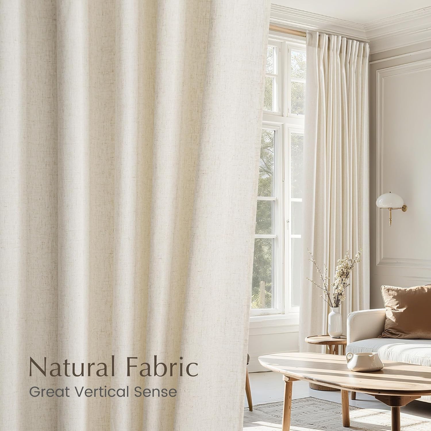 Stylish Natural Linen Window Panels – 55”x84” Light Filtering, Privacy Focus