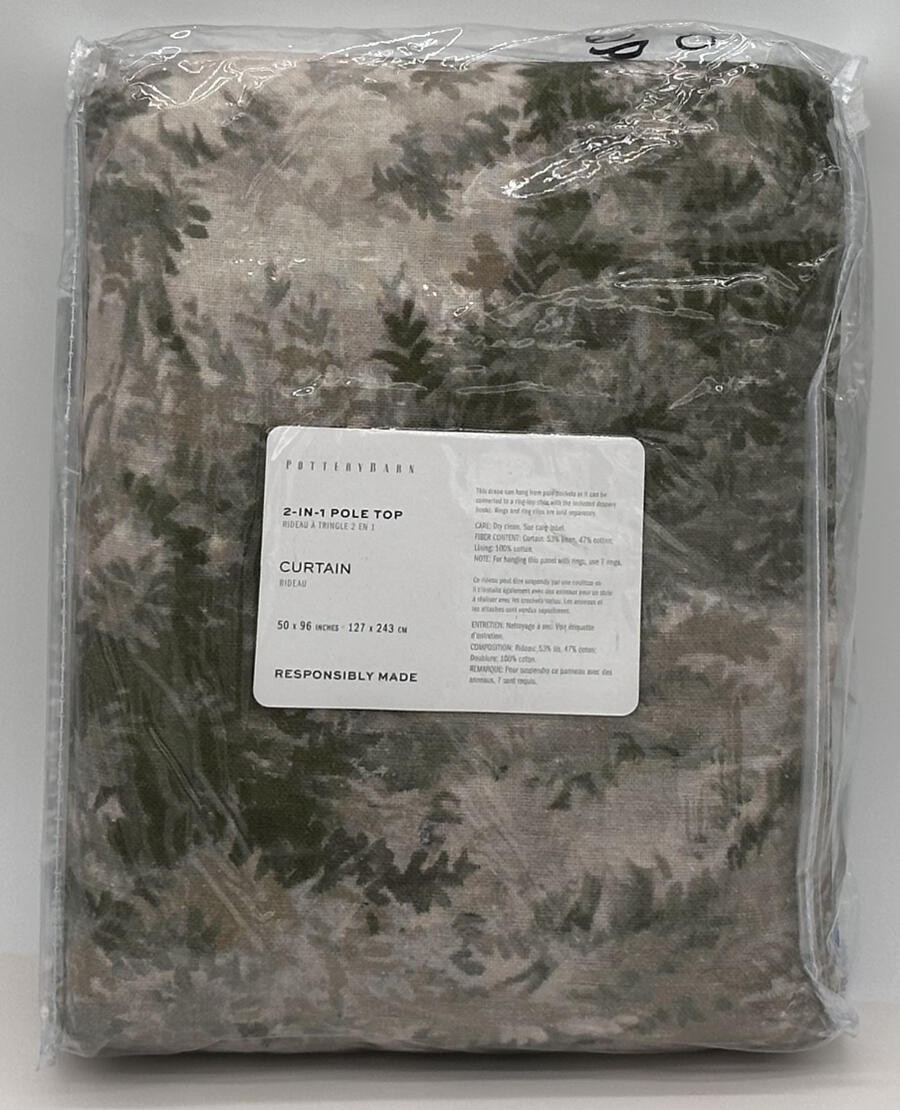 Pottery Barn Jardin Toile Cotton Lined Drape Curtain (1) ~ 50 x 96 ~ Green Multi