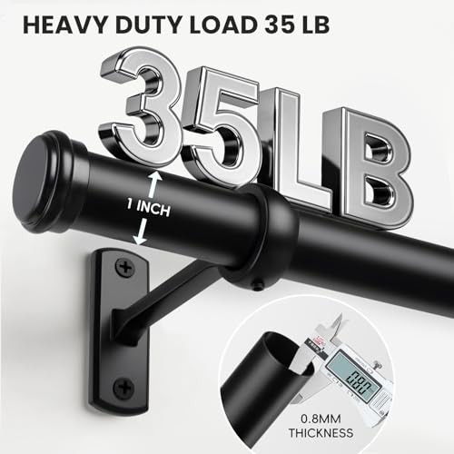 Curtain Rod 72-144 Inch, 1″ Diameter Curtain Rods for 72″ to 144″ Black