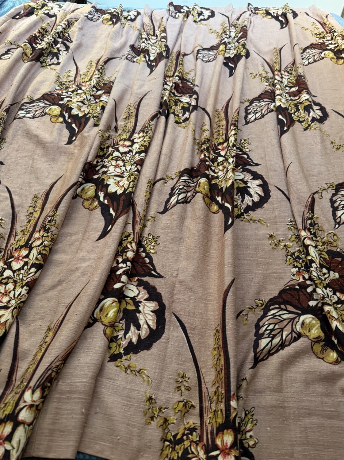 VTG Custom Brown Botancal Floral Woven Pinch Pleat Curtain Panel-52”x63”
