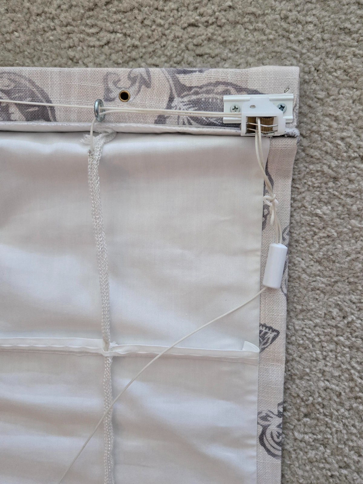 ROMAN WINDOW SHADES in CREAM WITH LIGHT GRAY FLORAL PATTERN-LOT OF 2-34.5W x 58L
