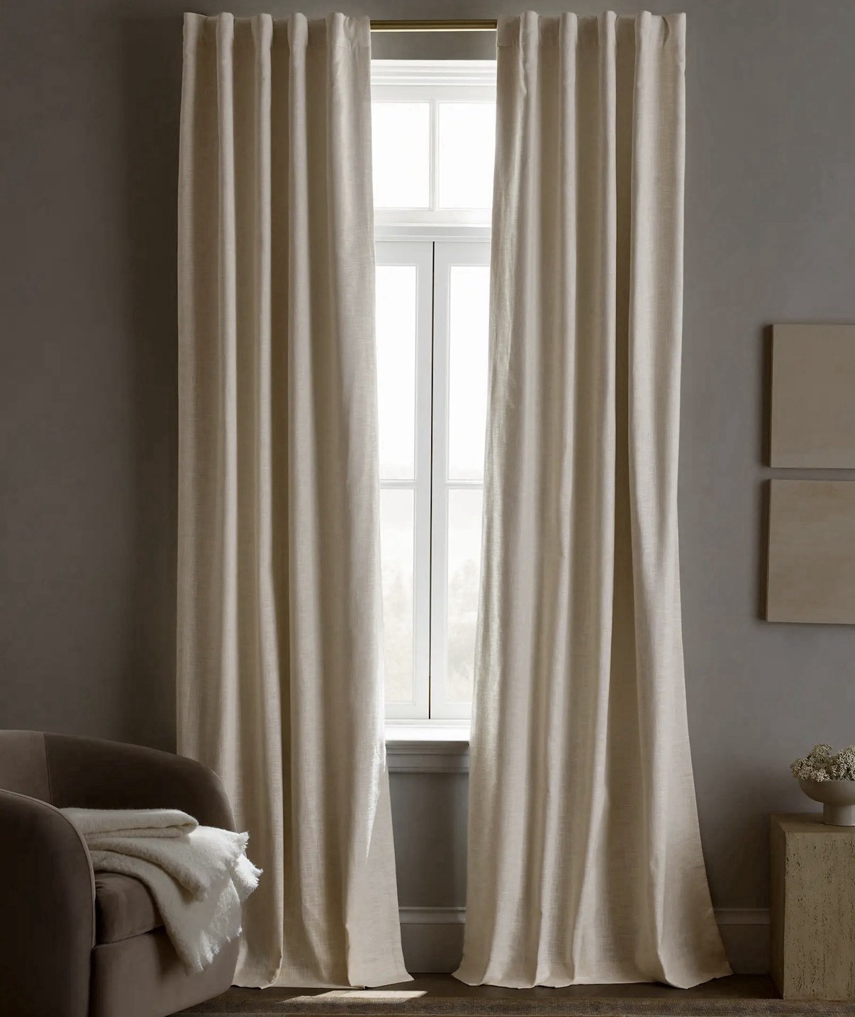 Quince Textured Cotton True Blackout Curtain Panel Ivory 48×108 Back Tab