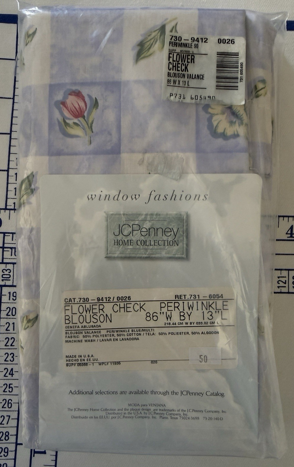 JC Penney “Flower Check Periwinkle” Botanical Floral Blouson Valance – NIP
