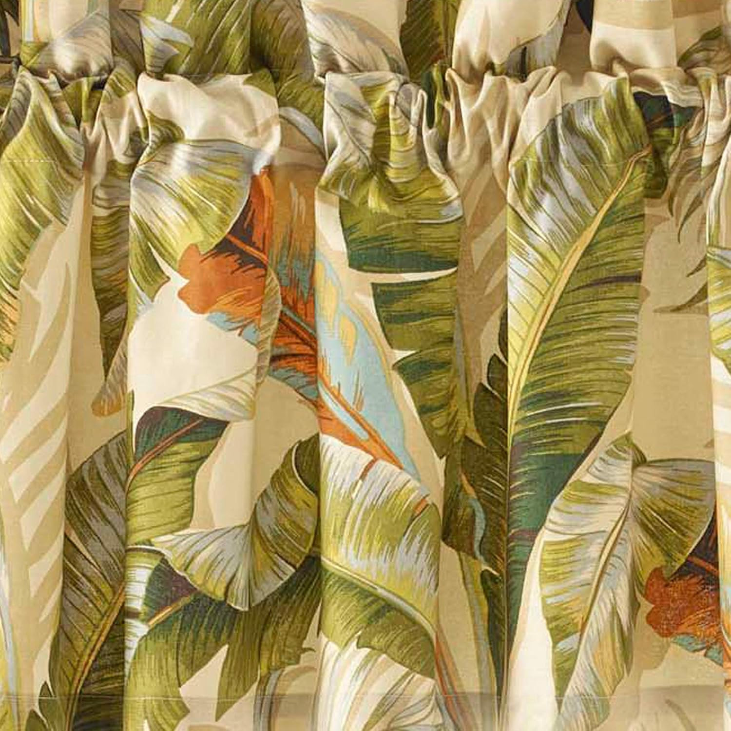 – Valance, Cotton Window Treatment, Coastal Design with Coral Accents (Palmiers