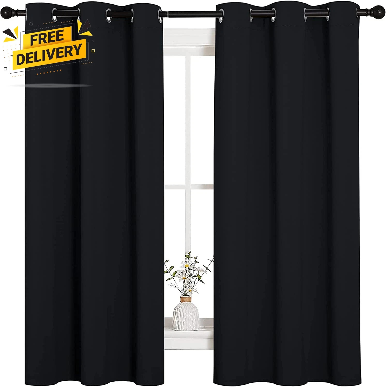 Pitch Black Thermal Insulated Blackout Curtains for Bedroom (2 Panels, 42×63)