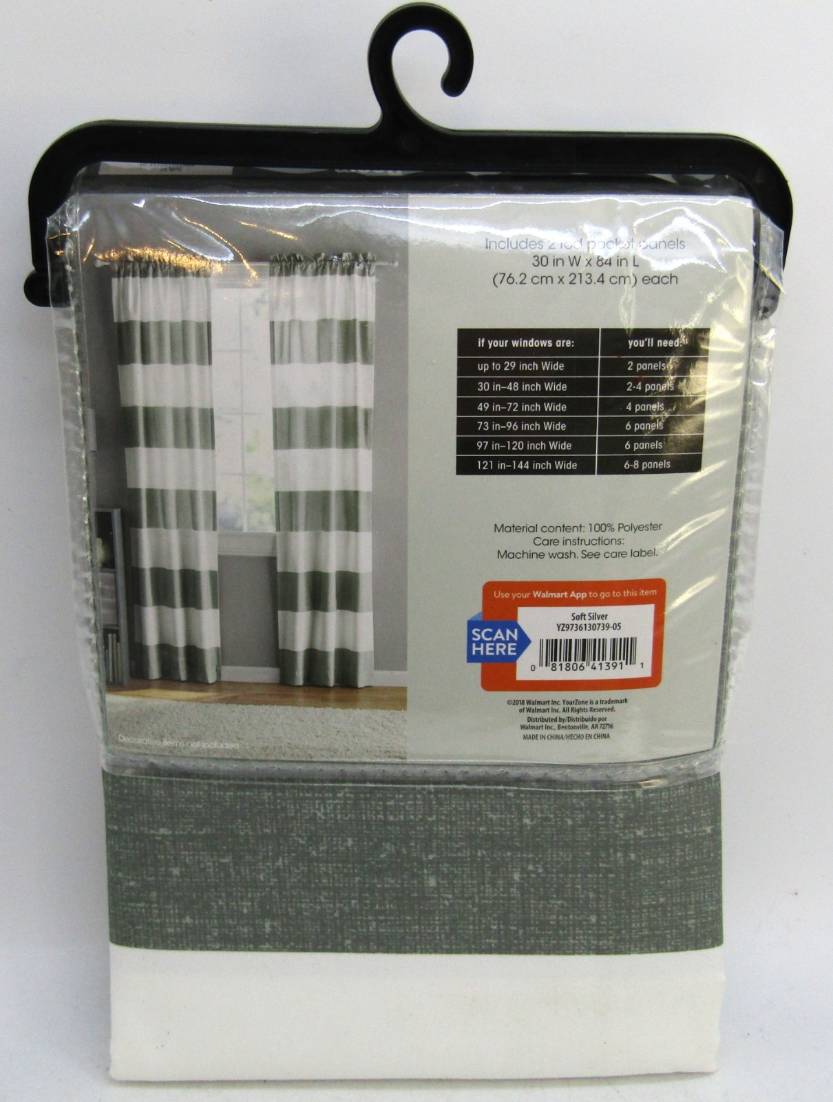Your Zone 2 Panels, 84″ Room Darkening Panel Pair Soft Silver Stripe.