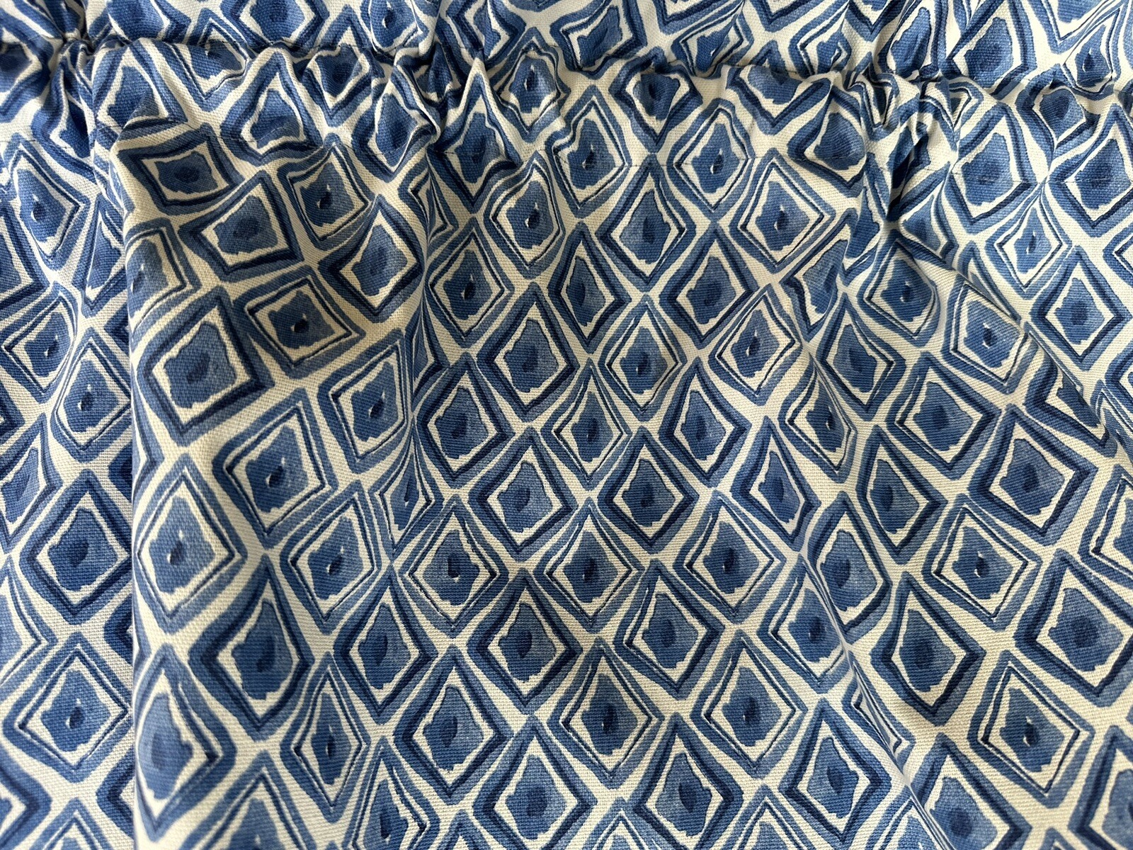Contemporary, Modern Geometric Valance in Shades of Blue, Soft White