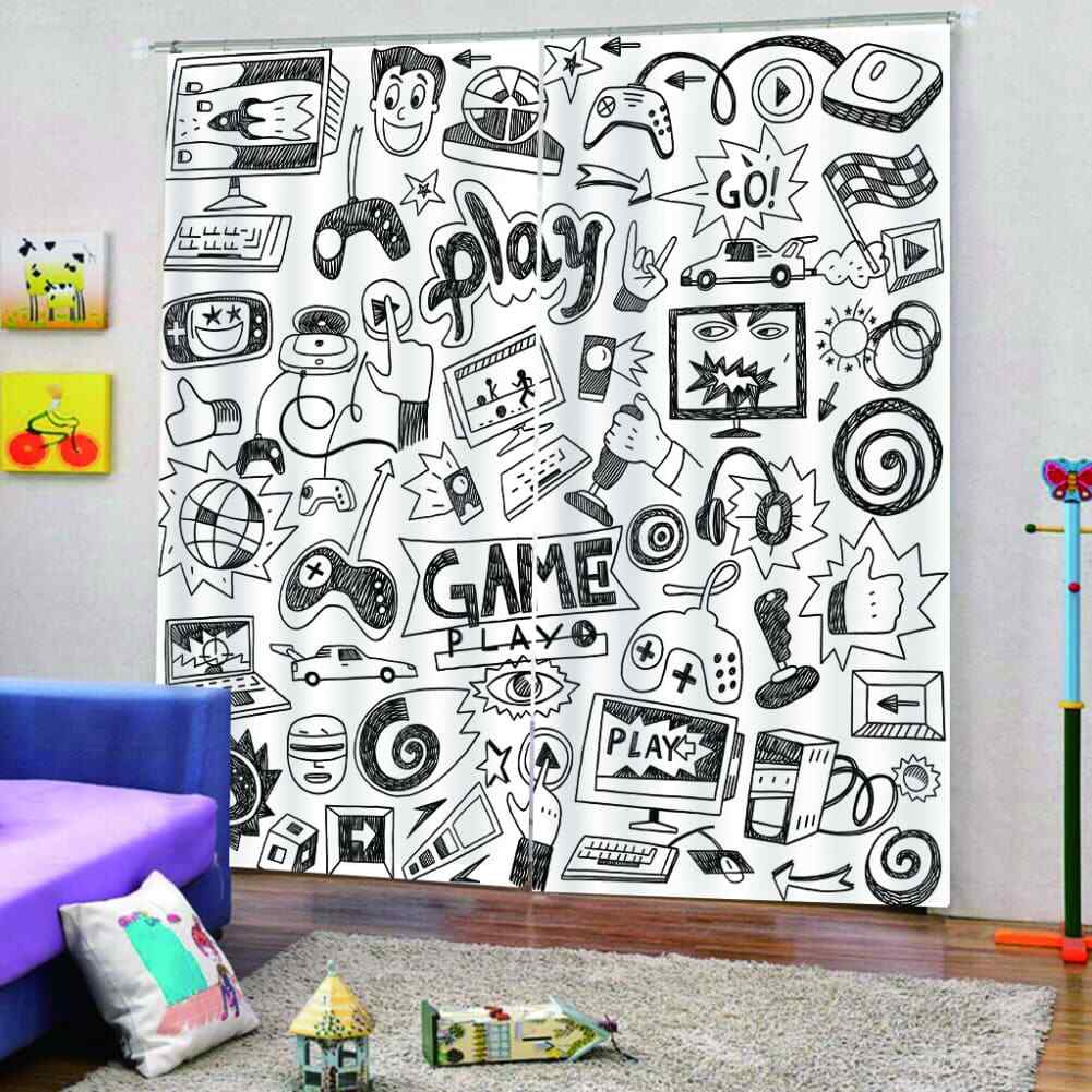 Daily recreational activities Printing 3D Blockout Curtains Fabric Window